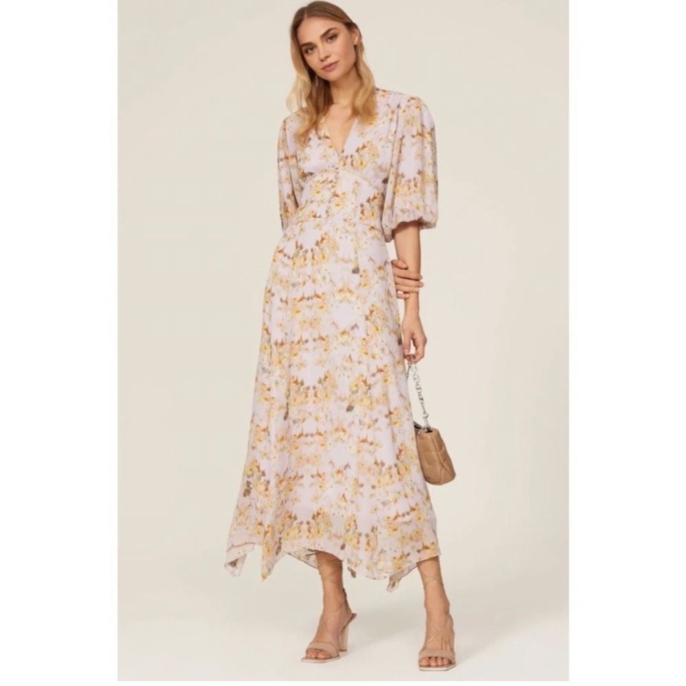 All Saints Aspen Momo Floral Puff Sleeve Midi Dress